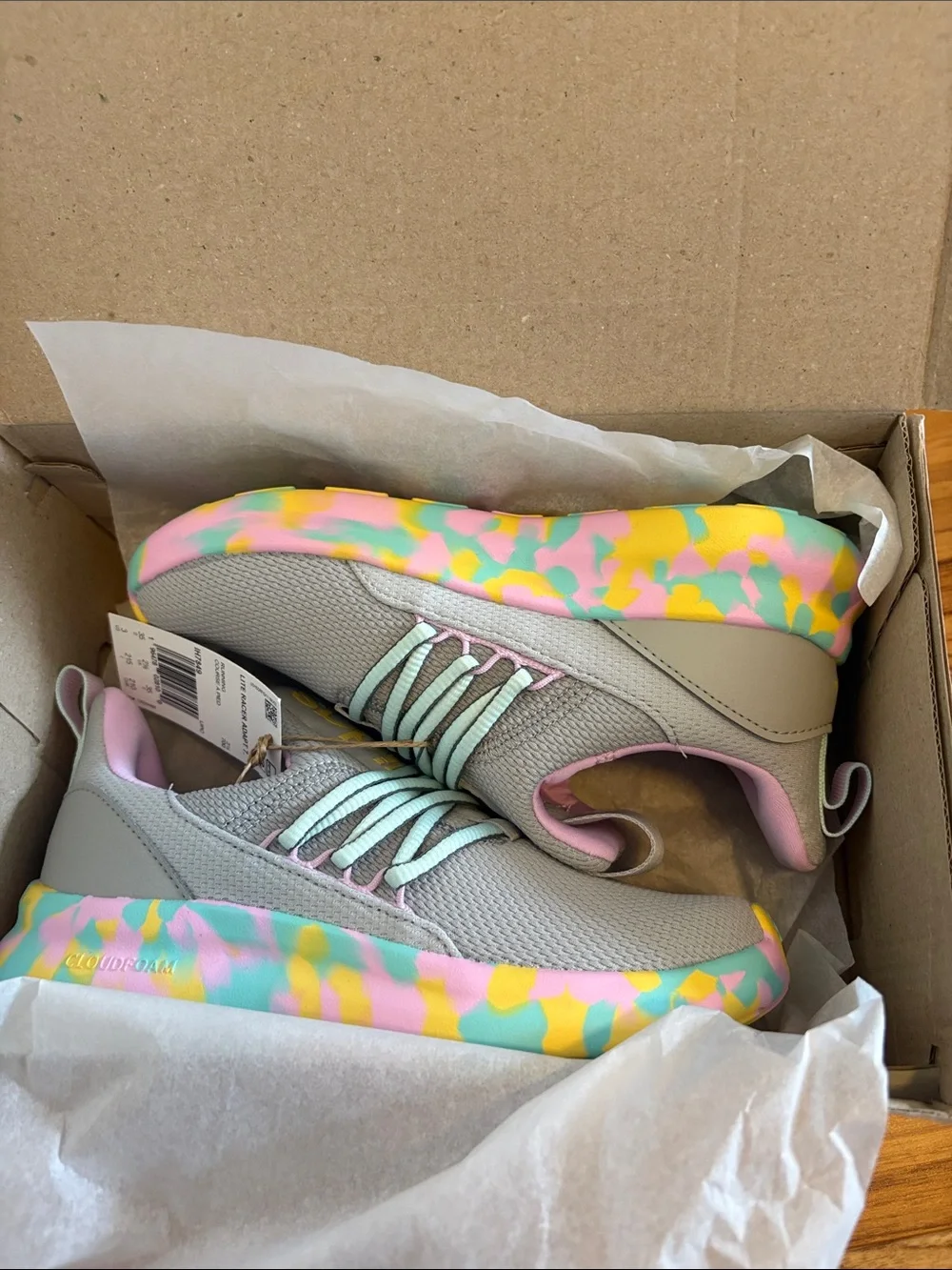 adidas Kids Grey Sneakers with Pastel Multicolor Midsole